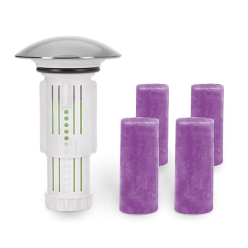 Abflussfee Waschbeckenstöpsel inkl. Verschlussstopfen und 5 Reinigungssteinen | Reinigungssteine für Abflüsse jeder Art, Abflussreiniger | inkl. Frische Duft [Lavendel Aroma, lila]